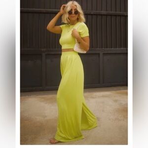 Neon yellow wide leg set
